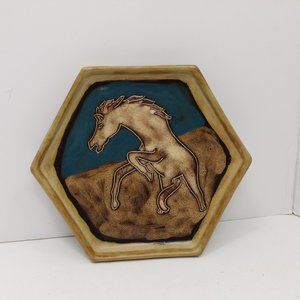Vintage Horse Stallion Bucking Pottery Hexagonal Plate